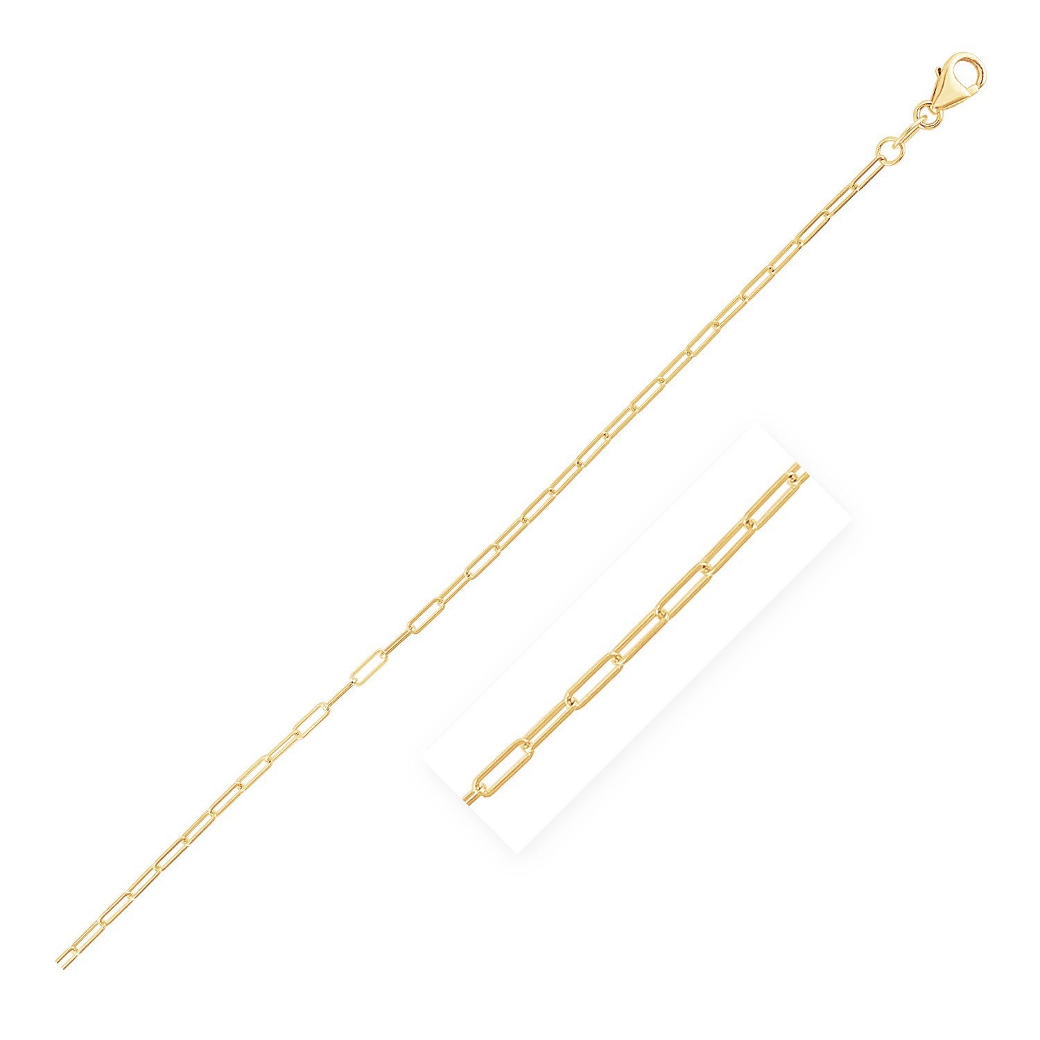 14K Yellow Gold Fine Paperclip Anklet (1.5mm) in a sleek high-contrast midnight luxury editorial style